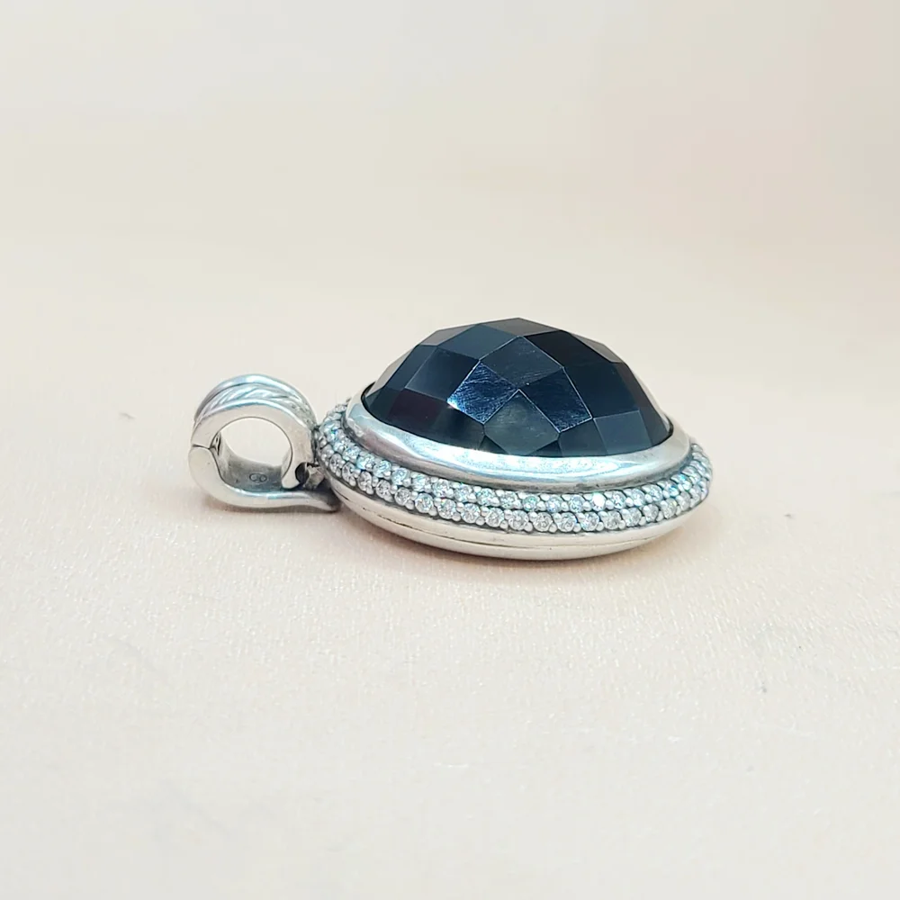 David Yurman Signature Oval Black Onyx Diamond Pendant Enhancer  - Picture 6 of 7